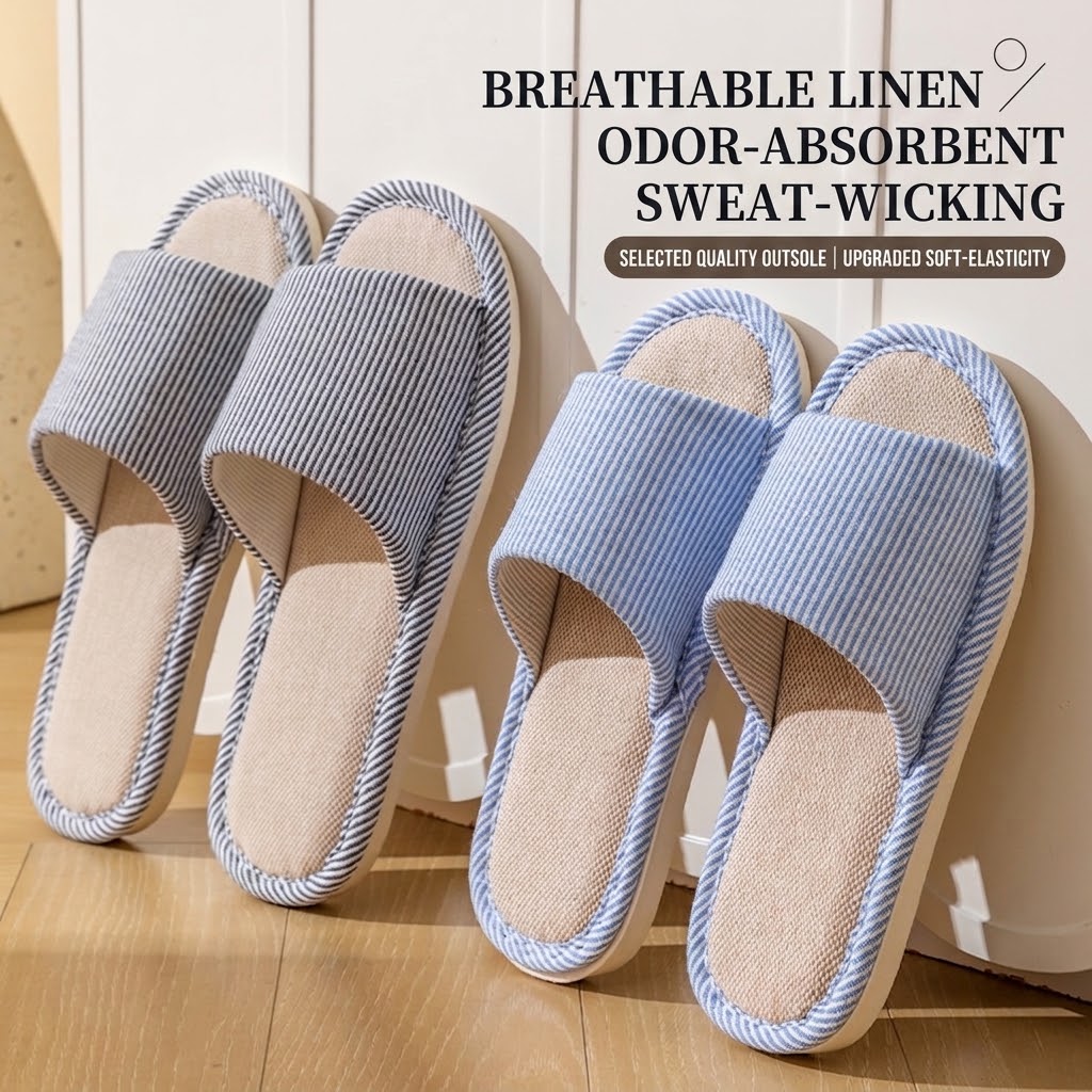 Breathable Flax Linen Slippers - Men'S Shoes Slip On ulasan dan harga